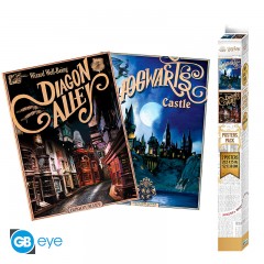 HARRY POTTER - Set 2 Posters Chibi 52x38 - Retro Hogwarts&Diagon